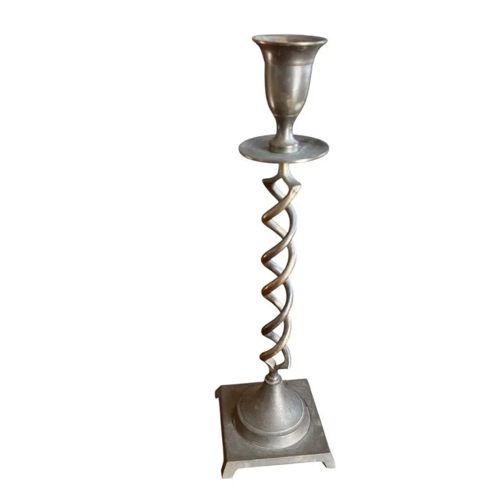 Vintage MCM Twist Brass Candlestick Holder 12.5